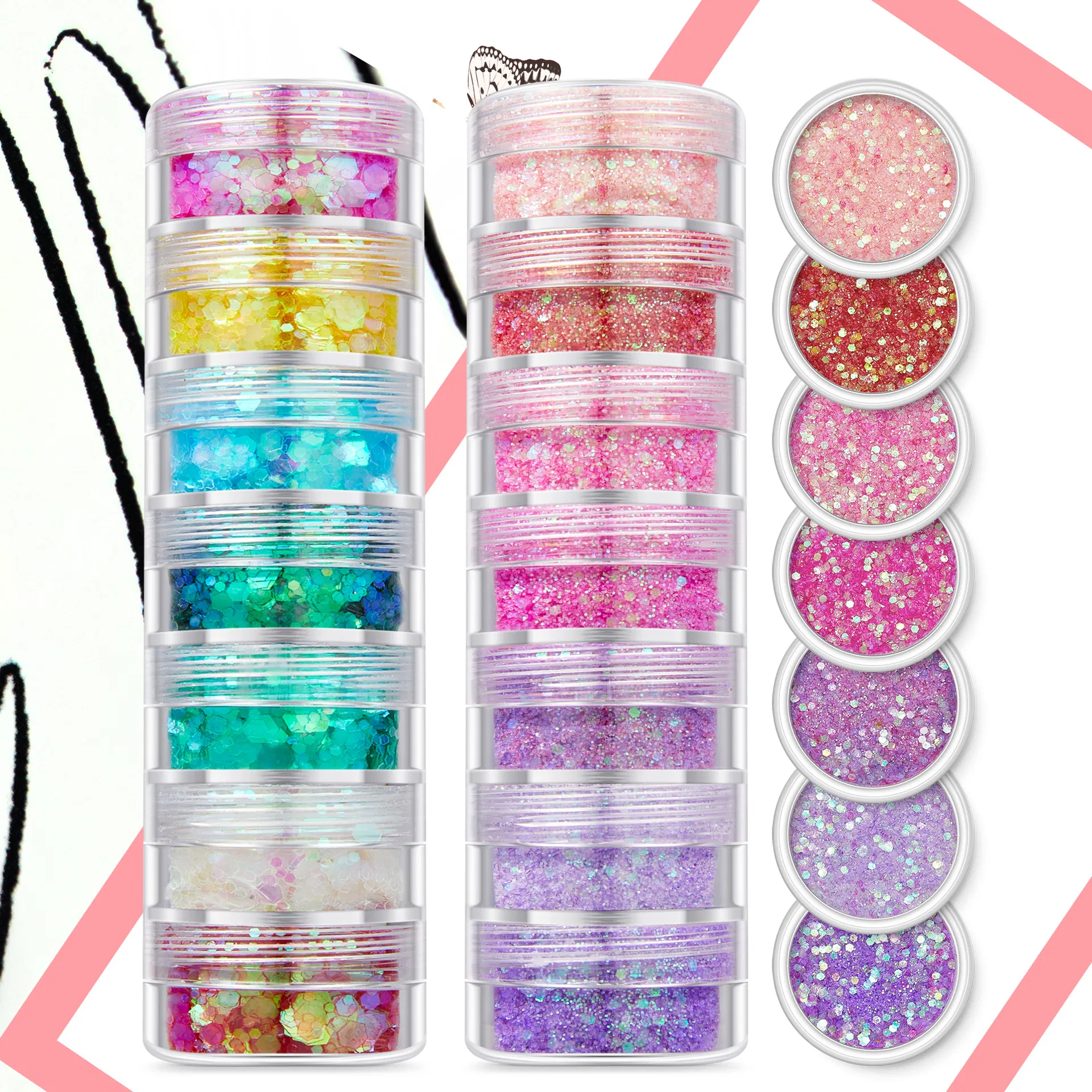 Luxury Package Private Label Custom Logo Glitter Pigment Loose Chunky Glitter Stack