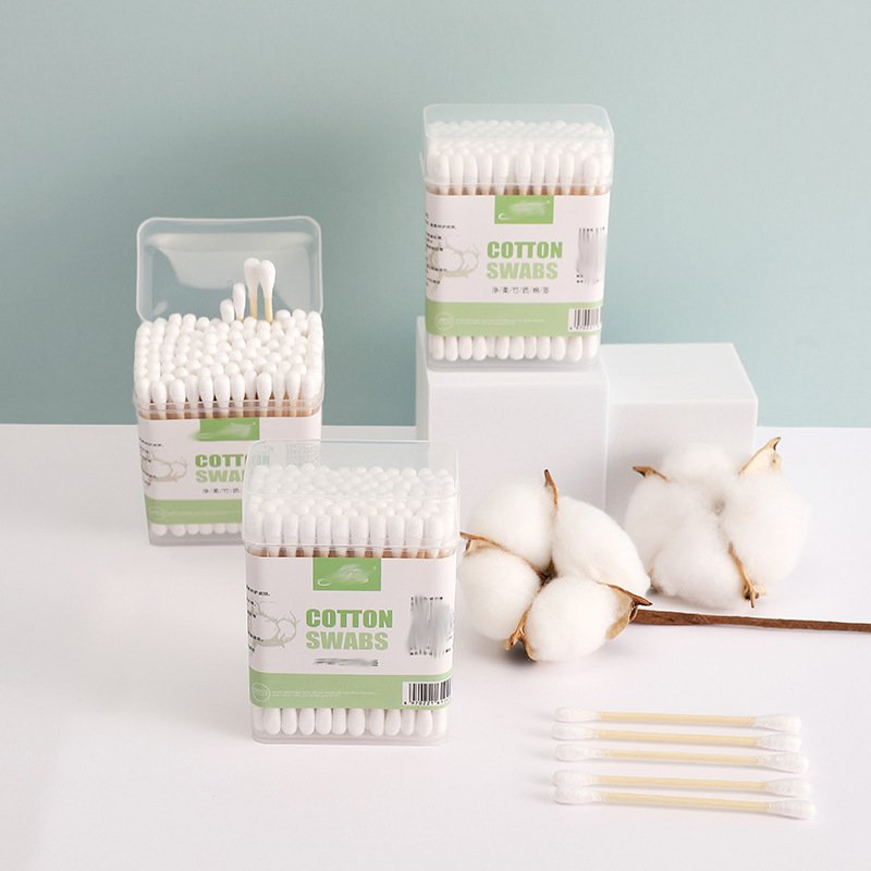100 Count Double Round Thick Tips Biodegradable Cotton Buds for Ears