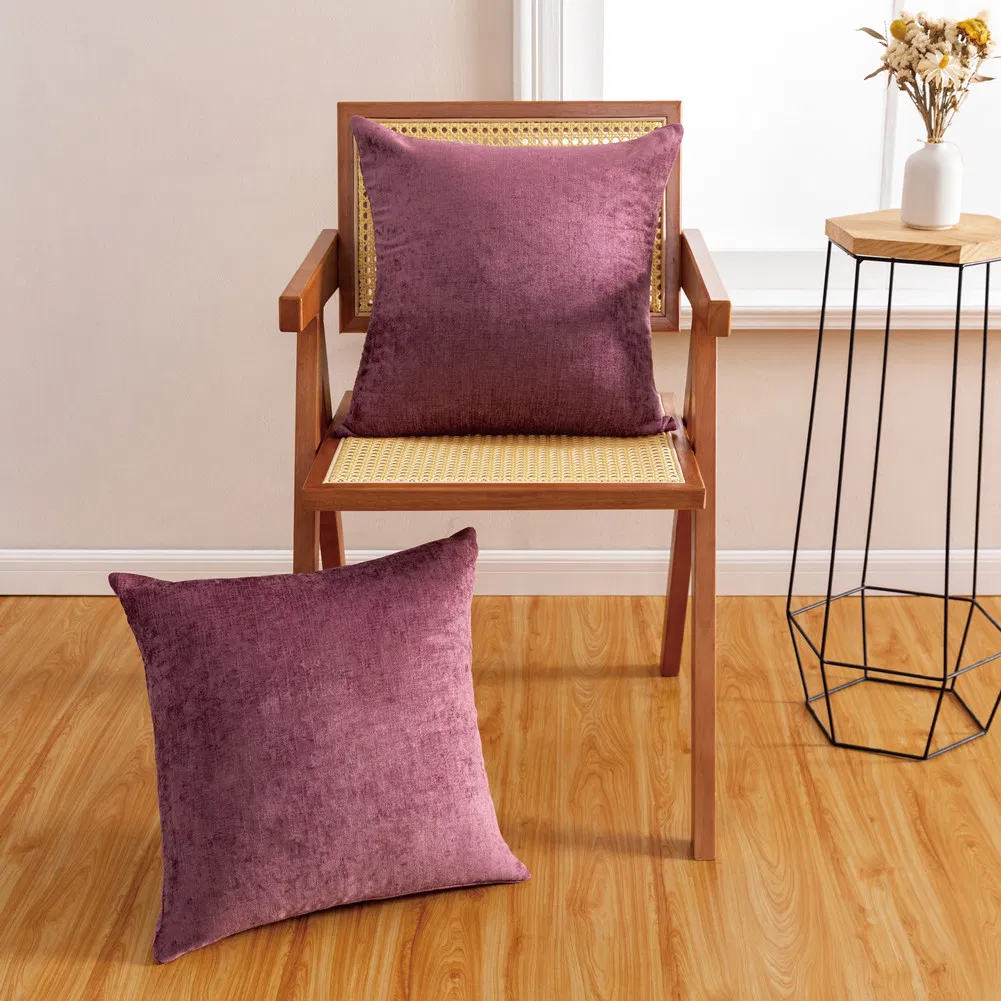 Pack of 2 Throw Chenille Pillow Covers Pillow Cases for Sofa Home Decoration Solid Dyed Soft 18*18 Inches Living Room