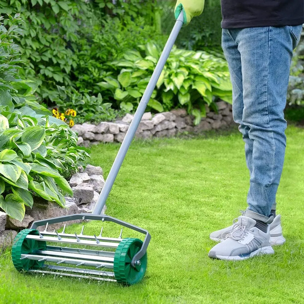 Outdoor Green Tool Garden Rake Hand Lawn Aerator Scarifier