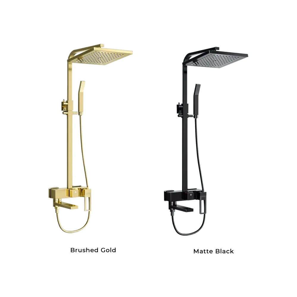 Hotel Luxury Modern 3 Function Brass Brushed Gold Shower Faucet Set