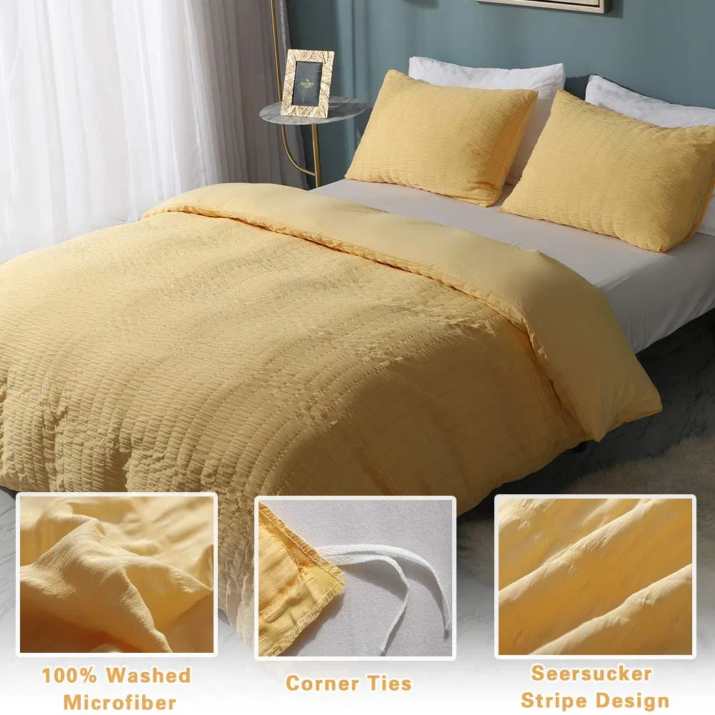 Machine Washable Washed Microfiber Seersucker 4 PCS King & Queen Size Duvet Cover Set for Home