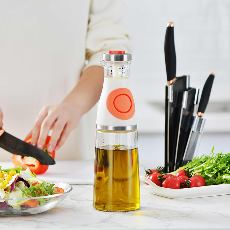 500ml Best Quality Glass Oil Bottle with Gravity Spout Lid, New Olive Oil and Vinegar Measured Dispenser