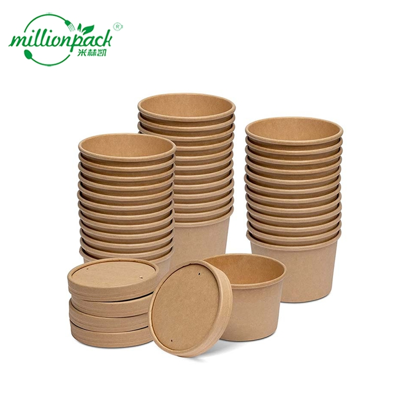 Eco-Friendly Kraft Paper Soup Bowls with Lids for Takeout and Dine-in