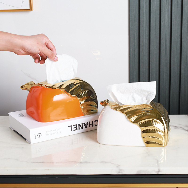 Gold Leaves Desktop Ceramic Cover Car Table Napkin Holders Luxury Tissue Box