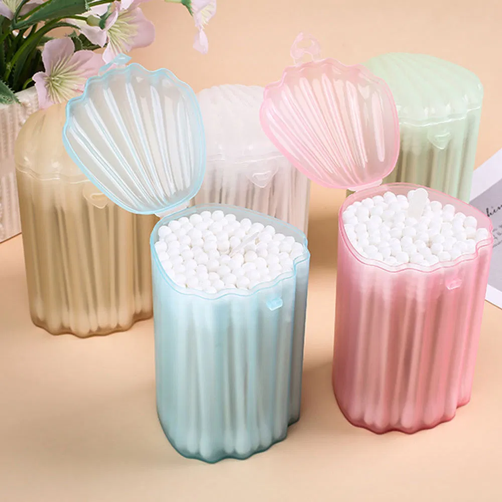 Disposable Cleaning Cotton Swabs, Colorful Style, 10o Pieces Packed in a Seashell-Shaped Box.