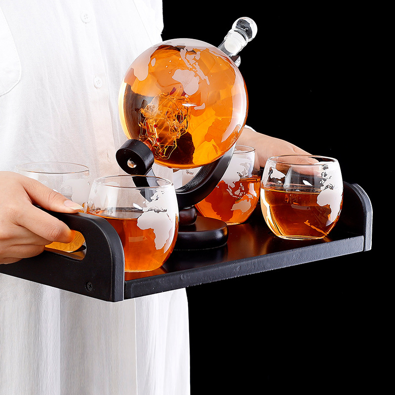 High Borosilicate Glass Globe Sailboat Bottle Whiskey Wine Decanter Set
