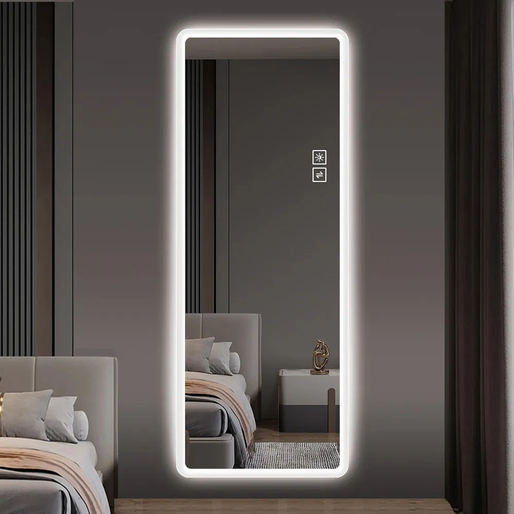 Full Length Mirror Lighted Vanity Body Mirror LED Mirror Wall-Mounted Mirror Big Size Rounded Corners, Bedroom, Living Room, Dress