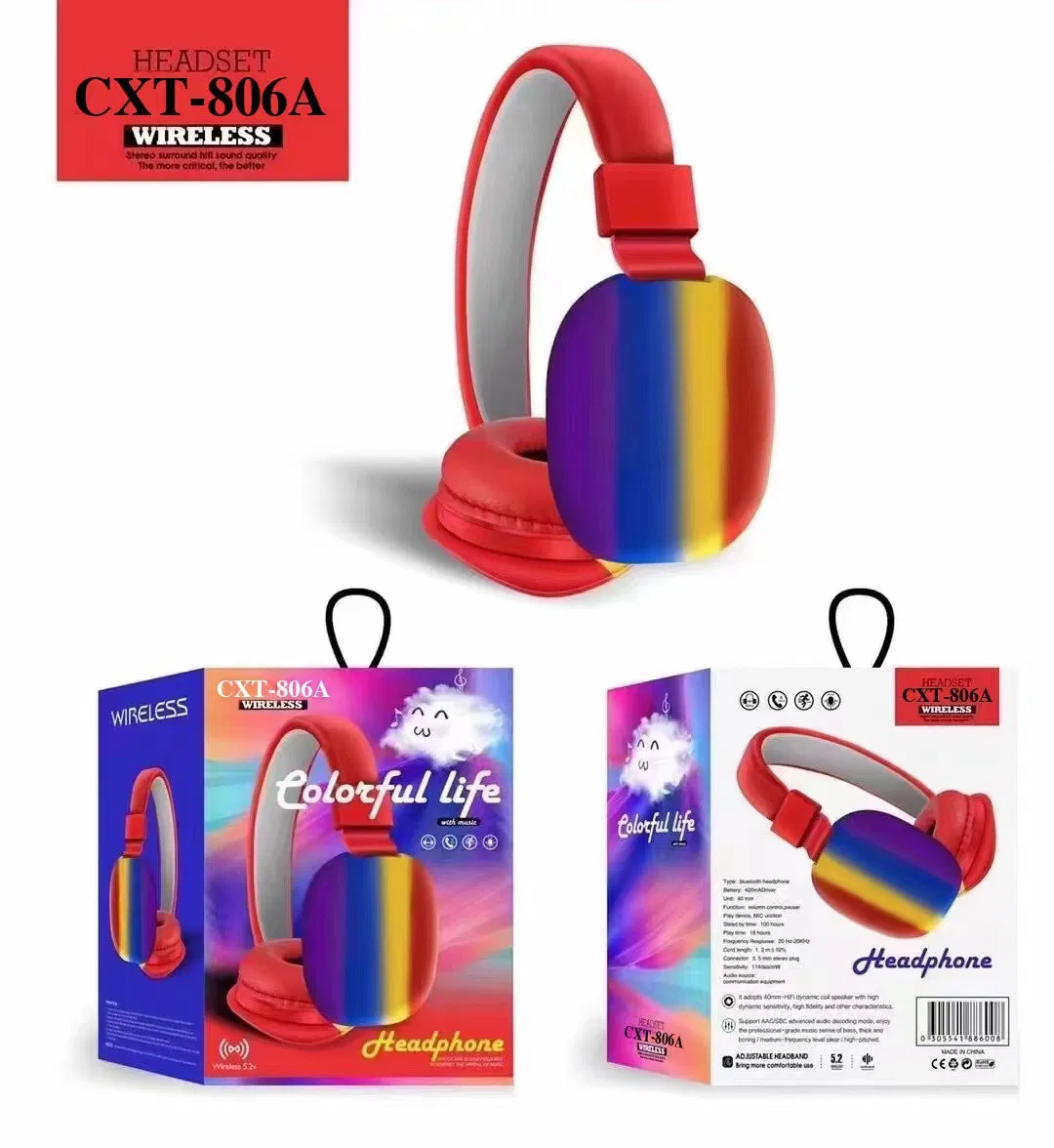 Creative Gift Silicone Cute Rainbow Bluetooth Wireless Headset Kids Headphones