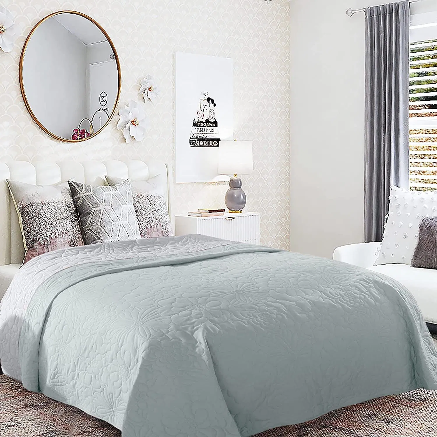 Double-Sided Bedspread with Floral Quilting, Bedspread, Quilt, Patchwork, Duvet, Quilt, Double Bed, Lined, 240 X 250 Cm