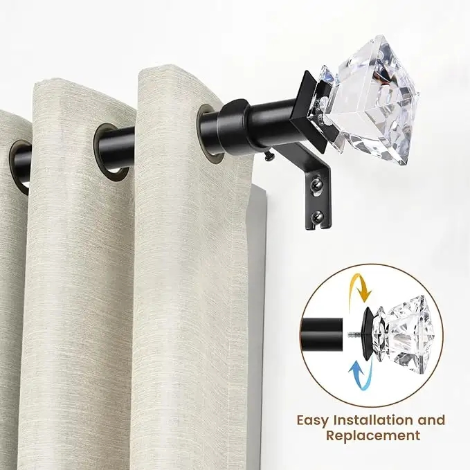 Curtain Rod Pole Set Living Room Bracket and Finials Curtain Rail Wall Mounted Iron Aluminium Curtains Rods