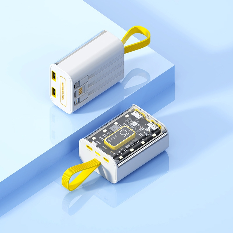 20000mAh Mecha Style Power Bank with Built-in Cables Digital Display Compact and Portable Fast Charging Power Bank