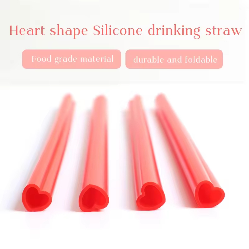 Heart Shape Silicone Eco-Friendly Foldable Drinking Collapsible Telescopic Straw