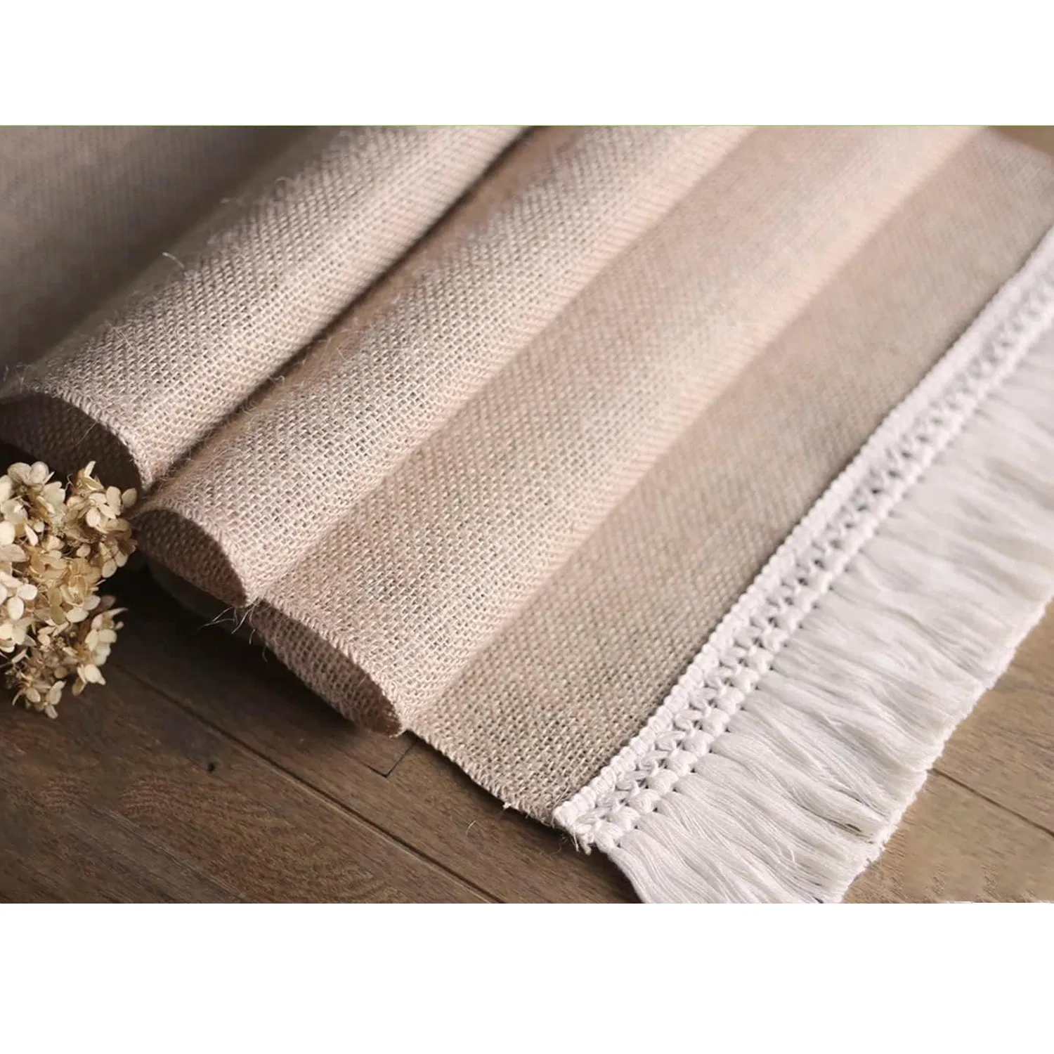 Cotton Tassel Natural Burlap Table Runner