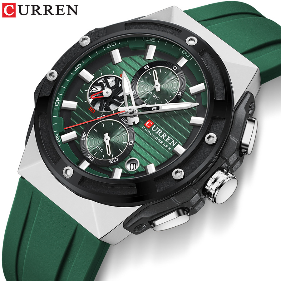 Curren 8462 Fashion Sports Men's Multi-Functional Six-Pin Calendar Waterproof Silicone Quartz Watch