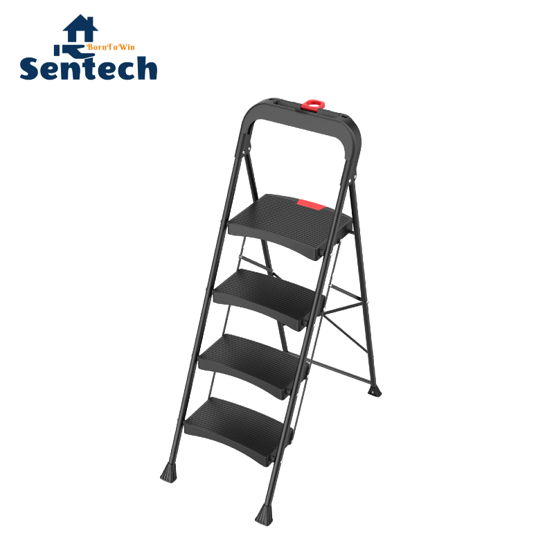 4 Steps Black Color Folding Step Ladders for Kitchen Anti-Slip Function ANSI Type III