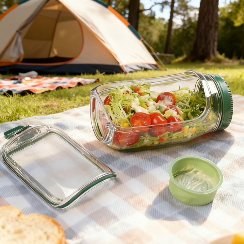 Side-Opening Plastic Container Mason Jar Snack Box for Travel & Home (CFSKA26002)