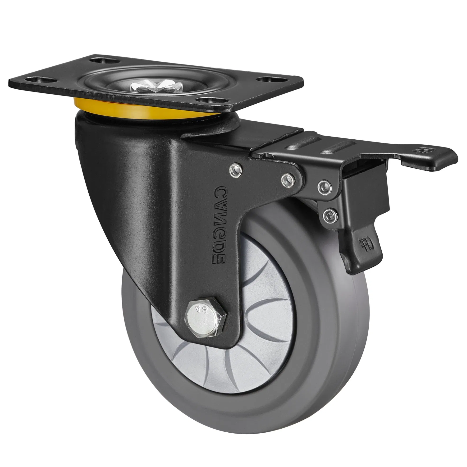 Medium Duty Caster with Total Brake & Grey TPR Rubber Wheels