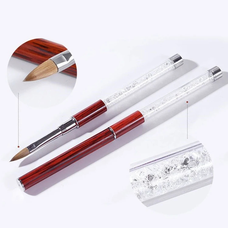 Wholesale Acrylic Nail Brush Clear Rhinestones Handle Nail Tool Kolinsky Acrylic Brush Nail Brushes
