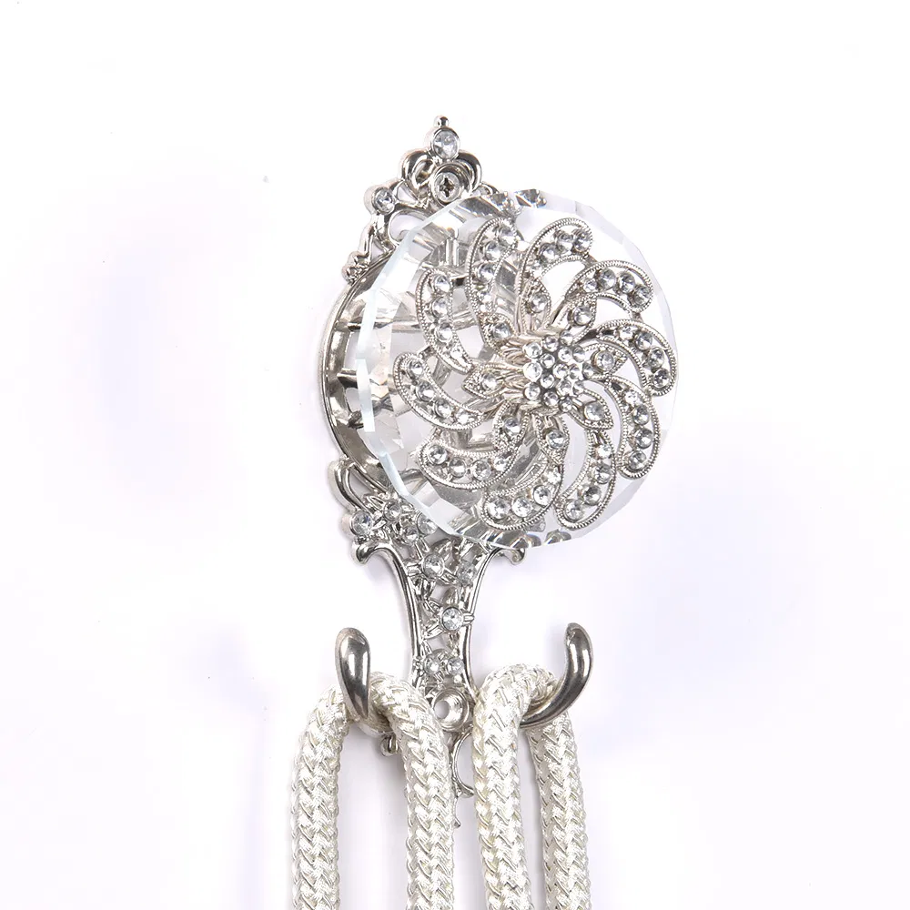 Modern Style Alloy Crystal Back Flower Curtain Tieback Hook Decorative Curtain Holder