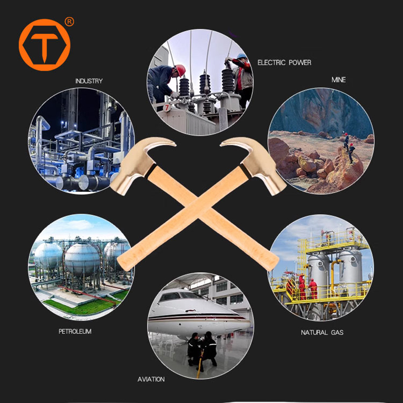 Wood Handle Aluminum Bronze Claw Hammers Non Sparking Safety Tools