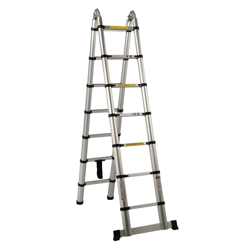 En131 Approved 4.4m Aluminium Stairway Telescopic Ladder with 2 Small Hinge