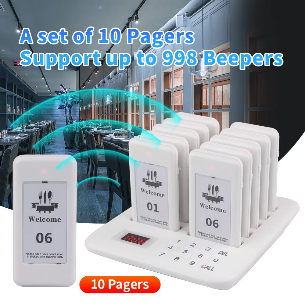 Restaurant Pager System 10 Pagers White Pager for Food Truck Cafe Shop