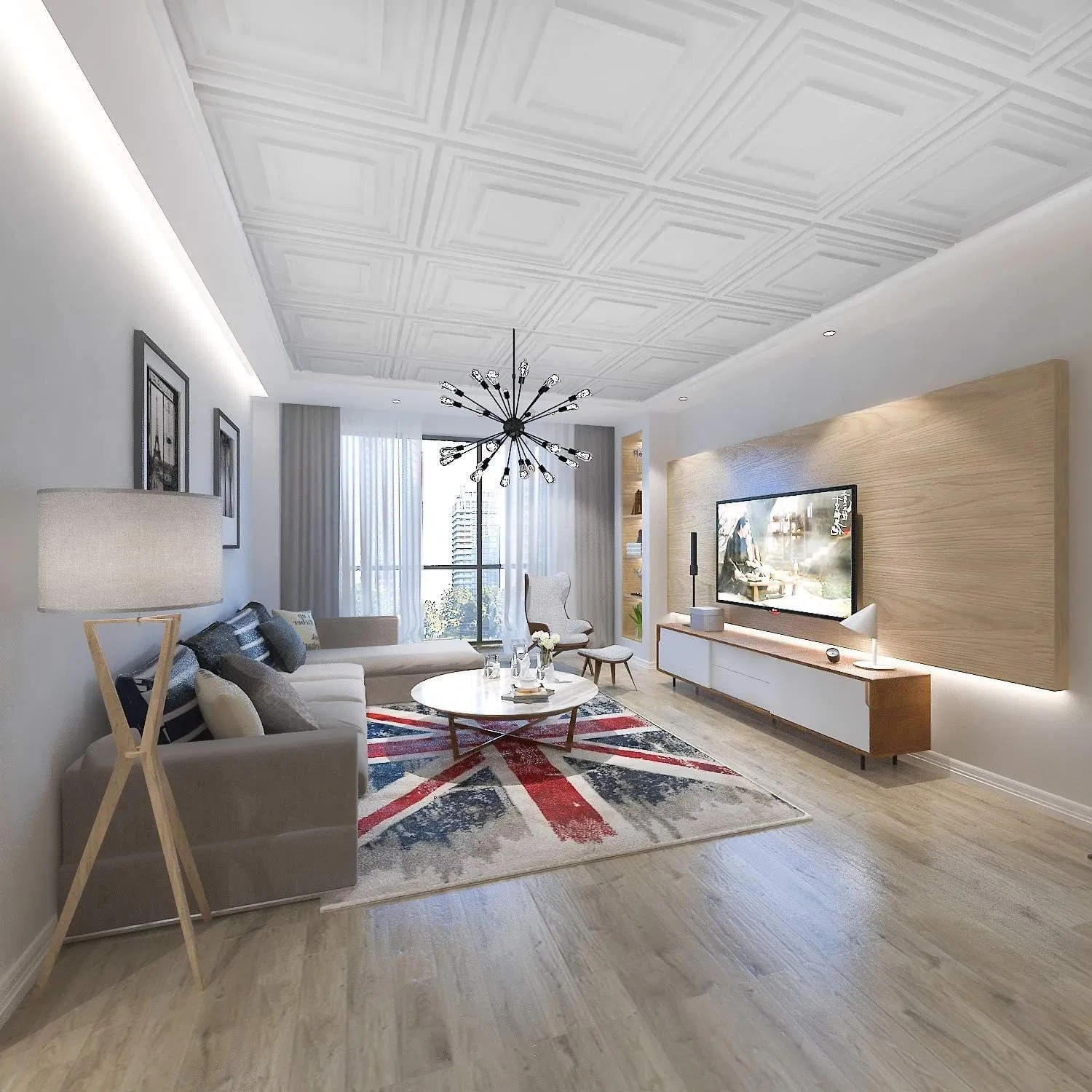 Потолочные плиты ПВХ 3D 60x60 см, белые
