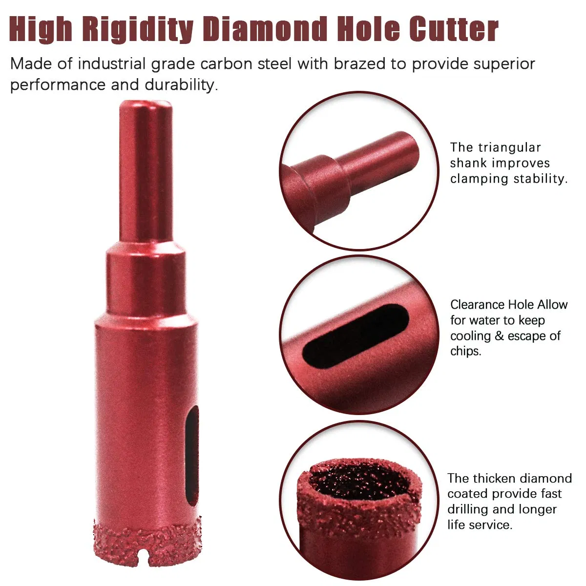 Diamond Drill Bit Brazed Core Hole Saws, Performance Hollow Hole Cutter for Glass/Tile/Granite/Marble/Porcelain