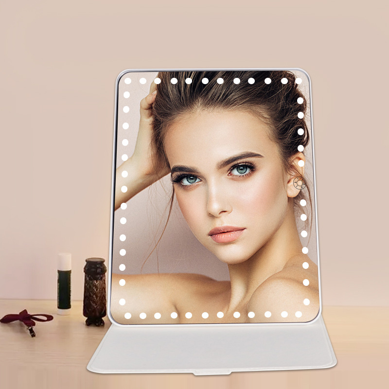 2022 New Tricolor Light Portable Ultra-Thin Compact LED Makeup Mirror with Leather Case Folding Travel Mirror