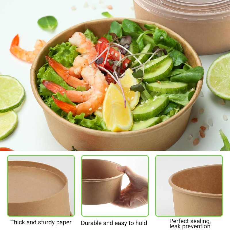 Various Size Lunch Salad Takeout Disposable Kraft Paper Bowl with Lid