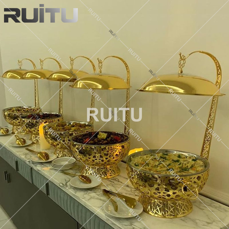 Antique Dish Designs Food Warmer Chauffrandise Chaffing Dish Stainless Steel Cheffing Dishes Gold Buffet Fancy Hanging Lid Chaffer Dishes for Catering