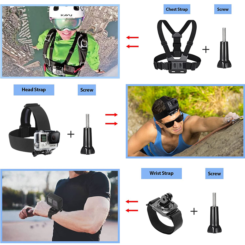 62-in-1 Waterproof Protective Case Head/Chest/Wrist Strap with Storage Box Accessories Set for Gopro Hero 10/9/8/7/6/5
