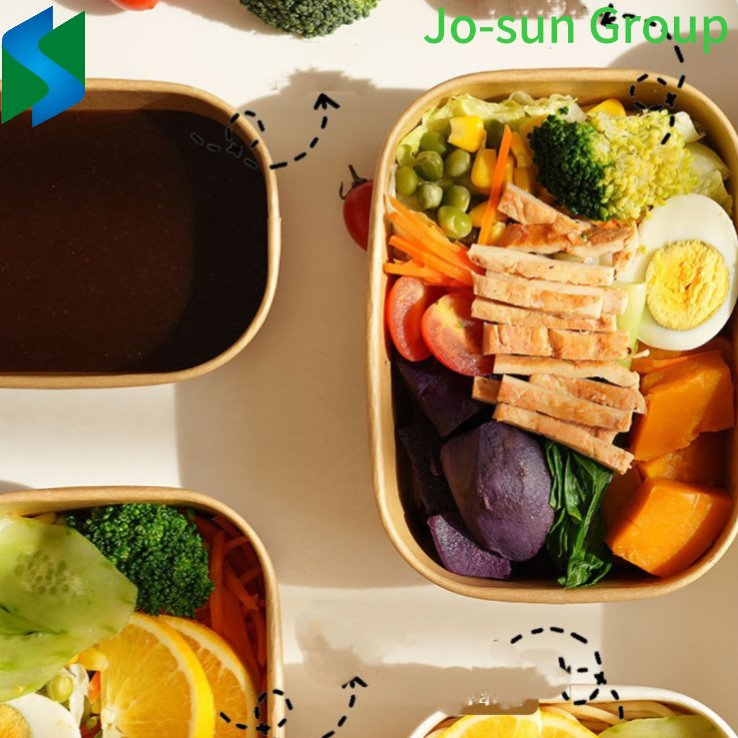 Free Sample Hot Sale Food Grade Disposable Takeaway Fast Food Container Kraft Paper Rectangular Bowl with Lid for Salad