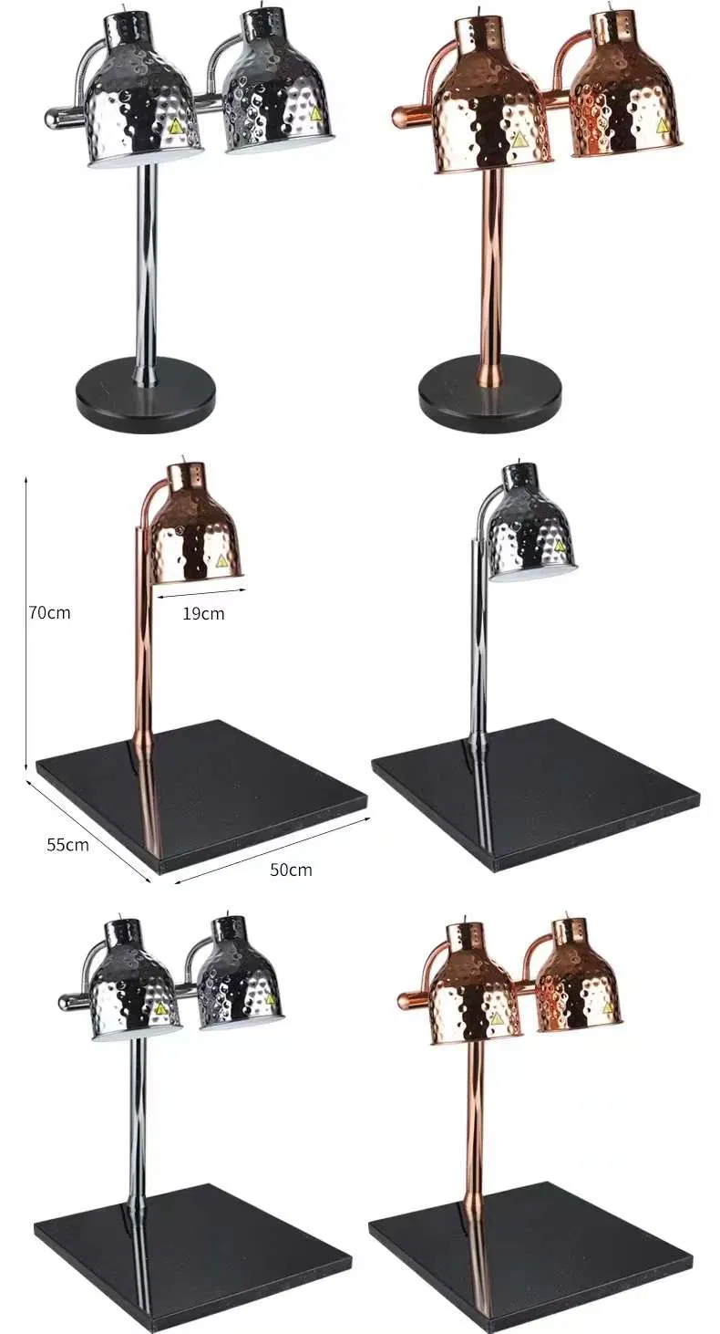 Hadi Hotel Catering Equipment Heating Lights Infrared Heat Lamp Rose Gold Silver Stainless Steel Hammered Luxury Modern Food Light Table Lamp with Marble Base