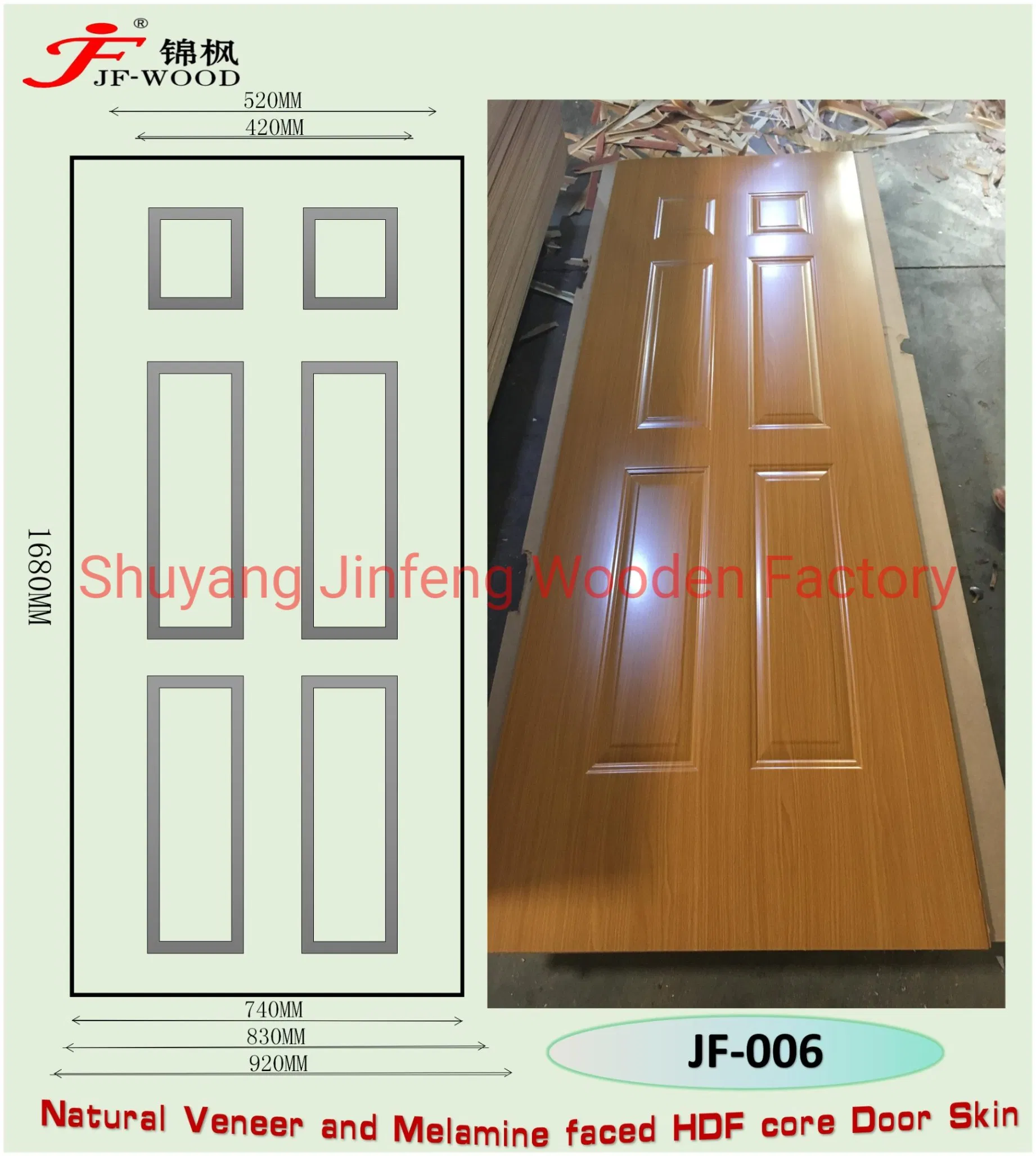 Natural Veneer and Melamine HDF Core Doorskin