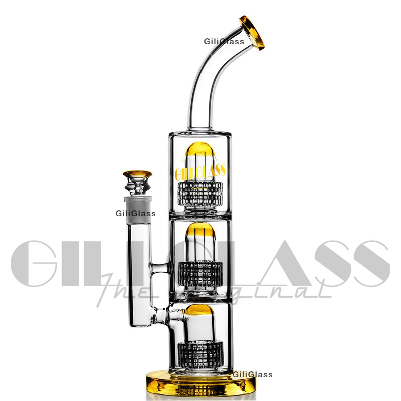 Gili-368 Giliglass 16 Inches Hot Sale Trible Percolator Perc Colors Glass Smoking Water Pipe Wholesale