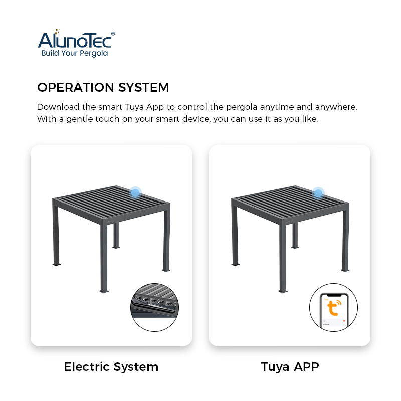 AlunoTec Wholesale Factory Price UV Protection Waterproof Aluminuim Outdoor SPA Pool Solar Bioclimatic Pergola