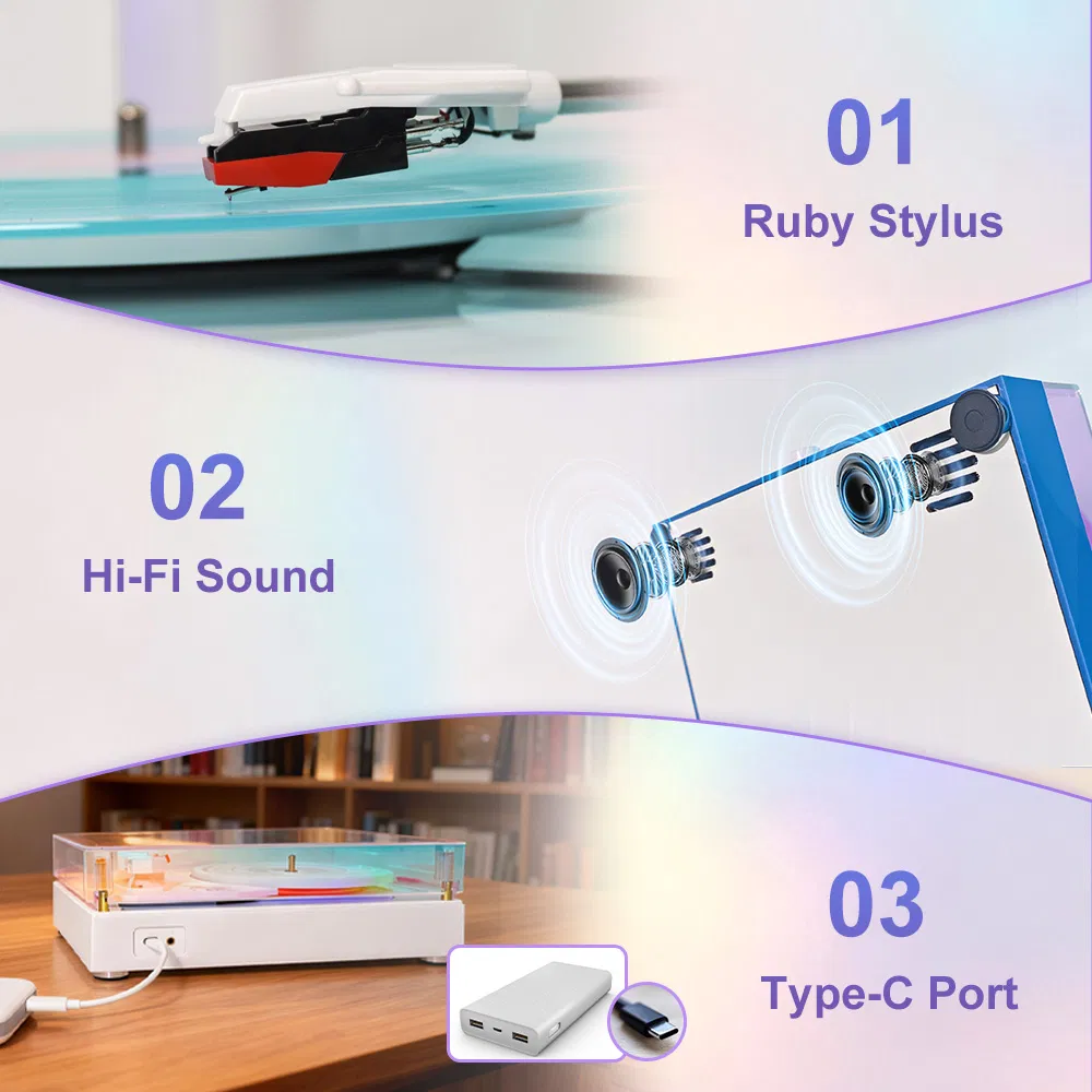 Стильный цветной проигрыватель винила с Bluetooth 5.0