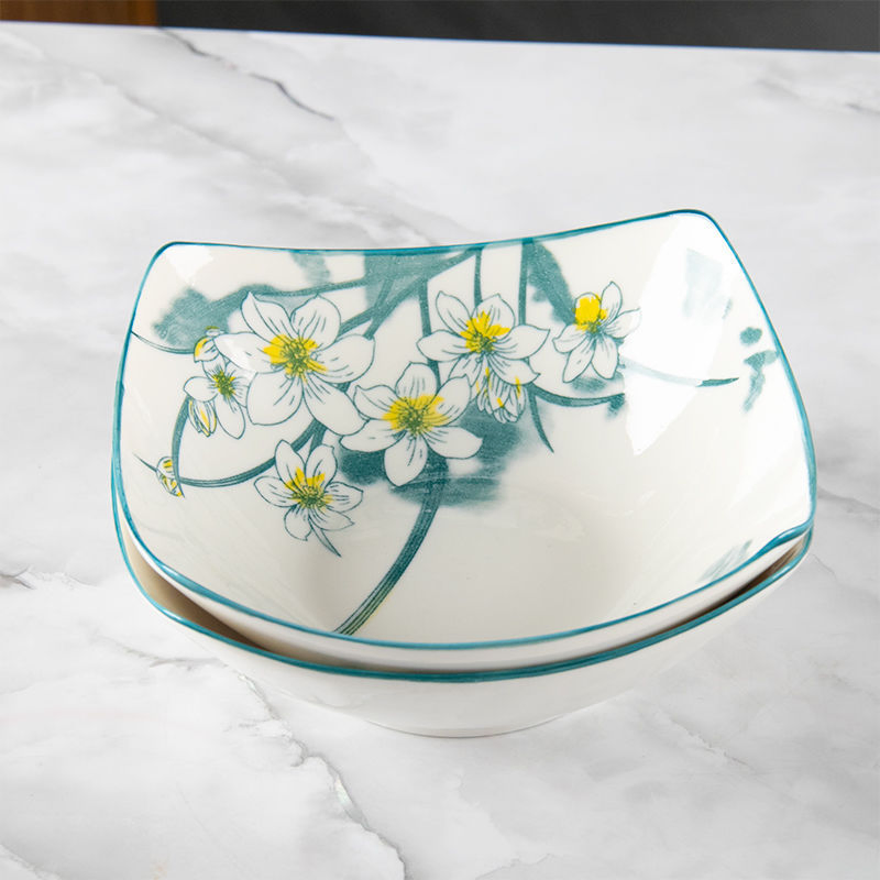 8"Square Salad Bowl Pad Printing Stoneware Porcelainware Tableware