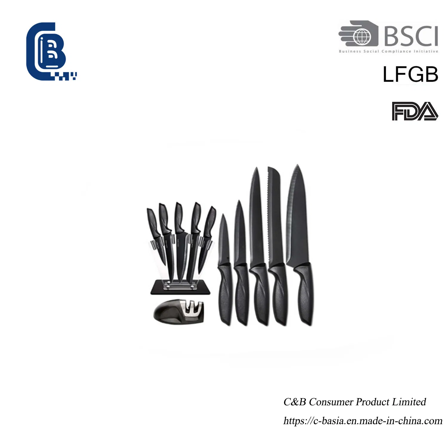 Kitchenware Knife Set - Stainless, with Stand for Cutting Meat & Veg