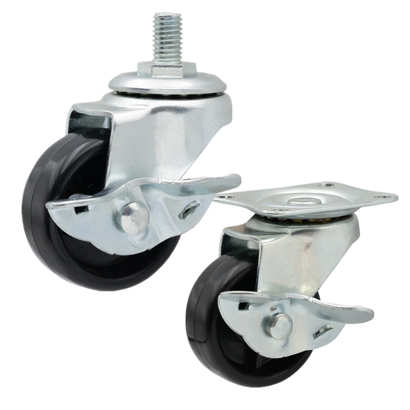 Rubber Threaded Stem Caster Wheel with Side Brake Screw Rod Castors Wheels