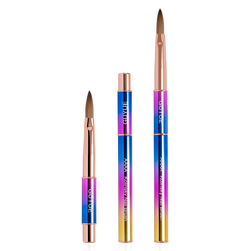 New Arrival Rainbow Color Metal Handle 100% Kolinsky Handle Nail Brush