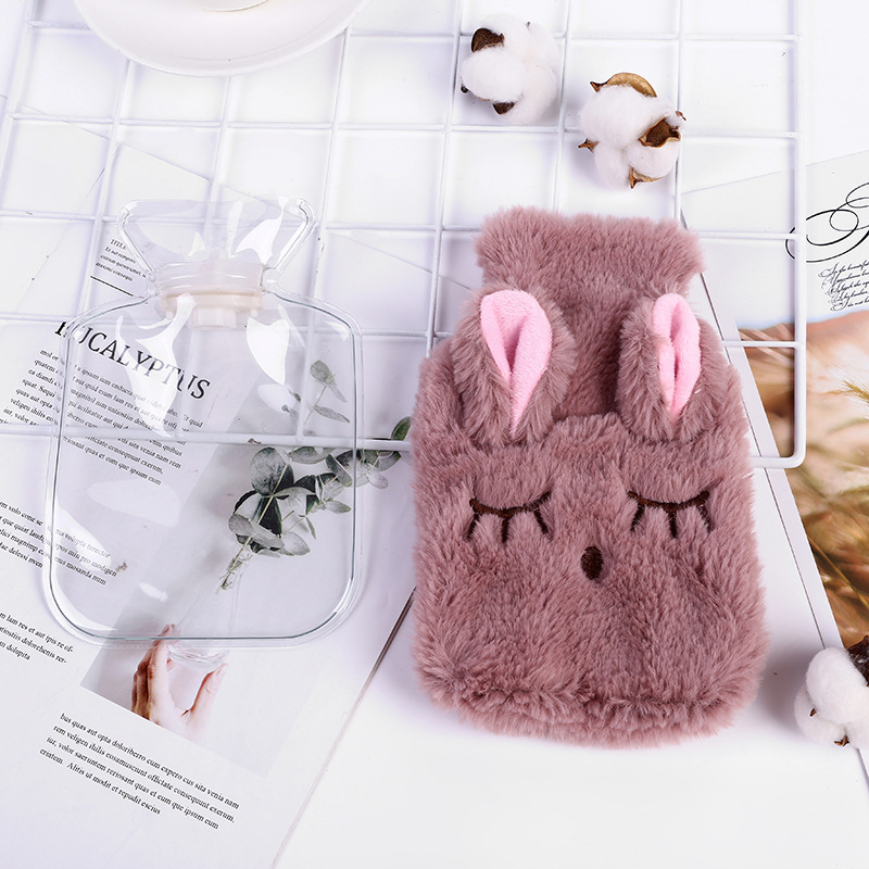 Winter Cartoon Rabbit Hand Warmer Hot Water Bag with Plush Cover