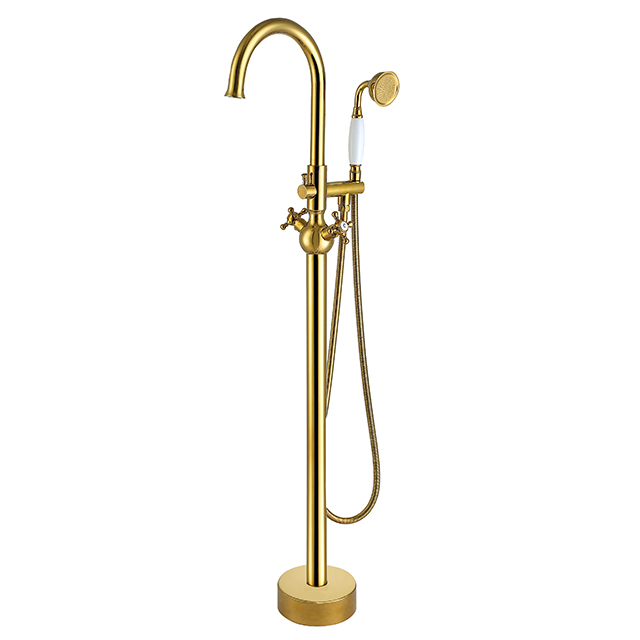 Brushed Gold Bathroom Free Standing Bathtub Shower Faucet Mixer Set
