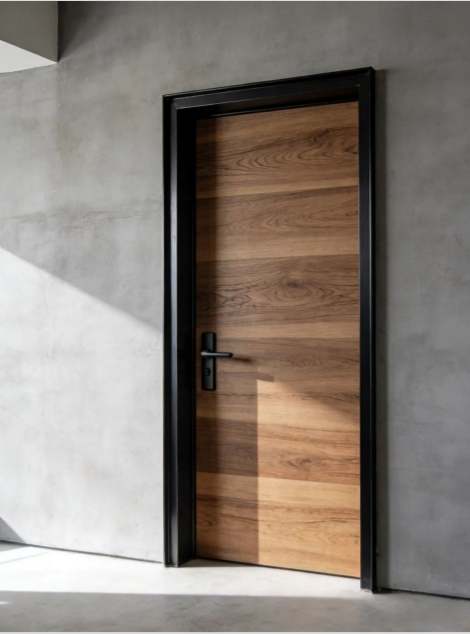 Solid and Durable Metal-Framed Wooden Door