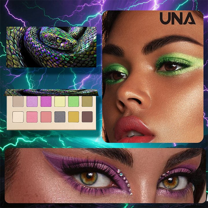 12-Color Animal Eye Eyeshadow Palette with Iridescent Scale Effect Waterproof Metallic & Matte Pressed Pigments Powder Form