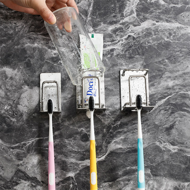 Glossy Stainless Steel Toothbrush Rust-Proof Holder Cup Hole-Free Seamless Adhesive Organizer Wbb15702