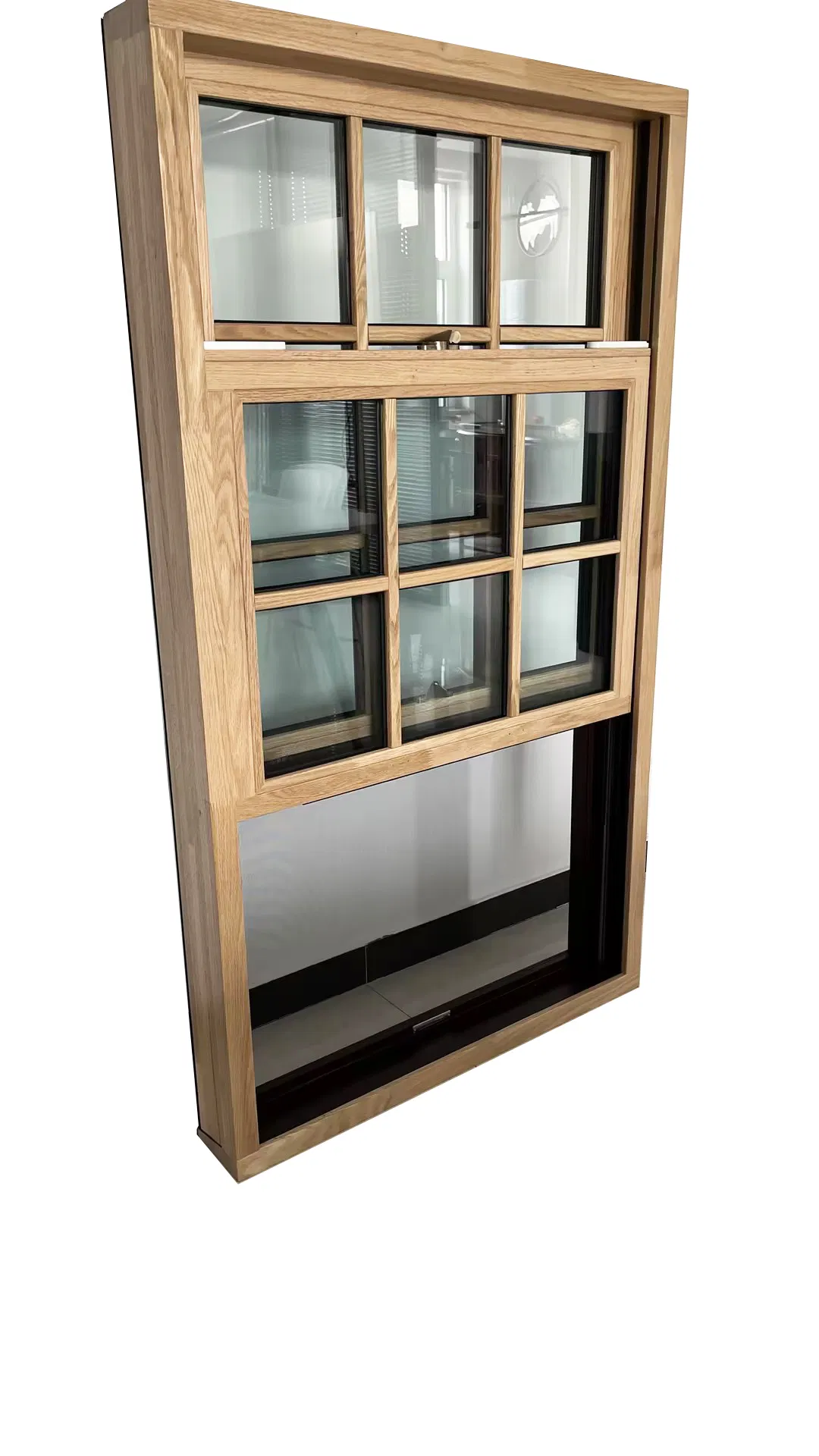 Penjoy Wood Color Vertical Silding Window Balcony Wooden Replacement Single Hung Windows