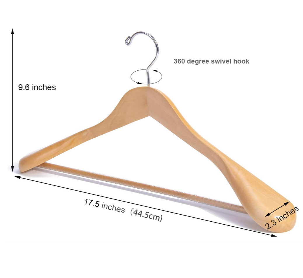 6 Pack Natural Wooden Suit Hangers Wood Coat Hangers Jacket Outerwear Shirt Hangers